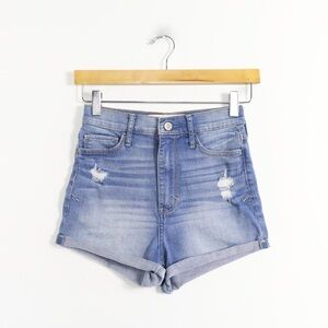 Hollister high rise denim jean shorts cuffed distressed high waisted trendy